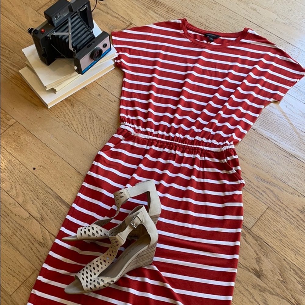 Nautical Dress, Red Striped Banana Republic Dress Small XS summer Dress